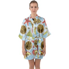 Tropical Pattern Half Sleeve Satin Kimono 