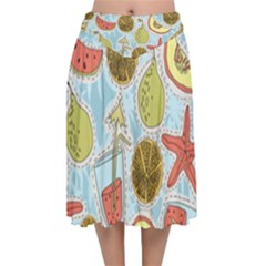 Tropical Pattern Velvet Flared Midi Skirt by GretaBerlin