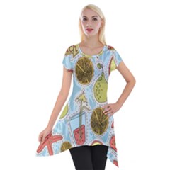 Tropical Pattern Short Sleeve Side Drop Tunic