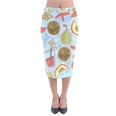 Tropical Pattern Velvet Midi Pencil Skirt by GretaBerlin