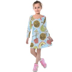 Tropical Pattern Kids  Long Sleeve Velvet Dress