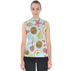 Tropical Pattern Mock Neck Shell Top by GretaBerlin