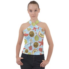 Tropical Pattern Cross Neck Velour Top by GretaBerlin