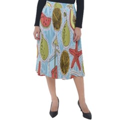 Tropical Pattern Classic Velour Midi Skirt  by GretaBerlin