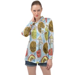 Tropical Pattern Long Sleeve Satin Shirt