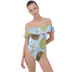 Tropical Pattern Frill Detail One Piece Swimsuit