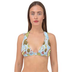 Tropical Pattern Double Strap Halter Bikini Top