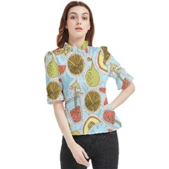 Tropical Pattern Frill Neck Blouse