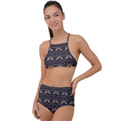 Moth Pattern High Waist Tankini Set by GretaBerlin