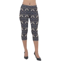 Moth Pattern Lightweight Velour Capri Leggings  by GretaBerlin