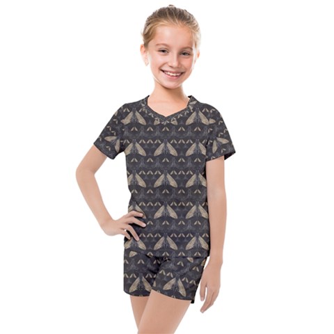 Moth Pattern Kids  Mesh Tee And Shorts Set by GretaBerlin