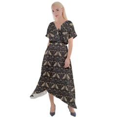 Moth Pattern Cross Front Sharkbite Hem Maxi Dress by GretaBerlin