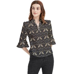 Moth Pattern Loose Horn Sleeve Chiffon Blouse