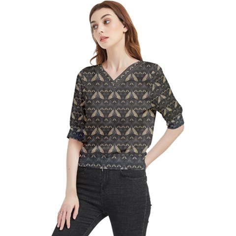 Moth Pattern Quarter Sleeve Blouse by GretaBerlin