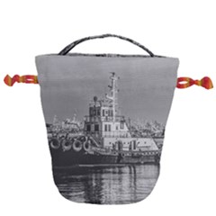 Tugboat At Port, Montevideo, Uruguay Drawstring Bucket Bag by dflcprintsclothing