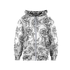 Line Art Black And White Rose Kids  Zipper Hoodie