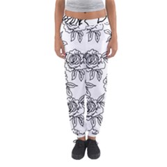 Line Art Black And White Rose Women s Jogger Sweatpants by MintanArt