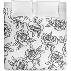 Line Art Black And White Rose Duvet Cover Double Side (king Size)