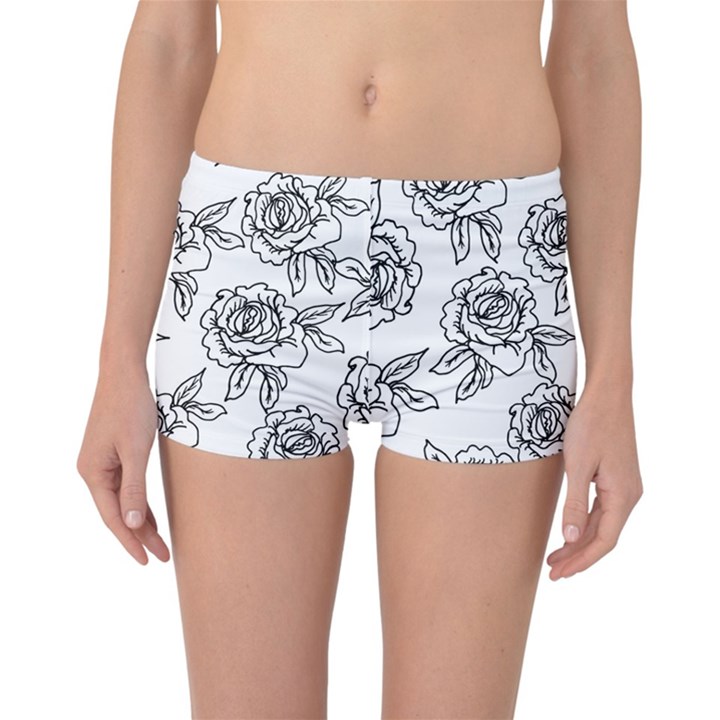 Line Art Black And White Rose Reversible Boyleg Bikini Bottoms