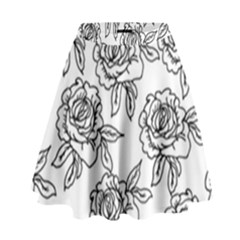 Line Art Black And White Rose High Waist Skirt