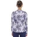 Line Art Black And White Rose V-Neck Long Sleeve Top View2