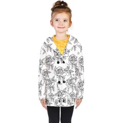 Line Art Black And White Rose Kids  Double Breasted Button Coat by MintanArt