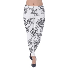 Line Art Black And White Rose Velvet Leggings