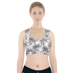 Line Art Black And White Rose Sports Bra With Pocket