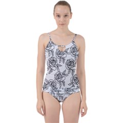 Line Art Black And White Rose Cut Out Top Tankini Set