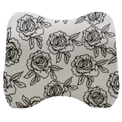 Line Art Black And White Rose Velour Head Support Cushion by MintanArt