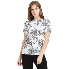 Line Art Black And White Rose Women s Short Sleeve Rash Guard