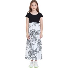 Line Art Black And White Rose Kids  Skirt