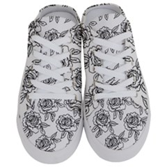 Line Art Black And White Rose Half Slippers by MintanArt