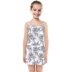 Line Art Black And White Rose Kids  Summer Sun Dress