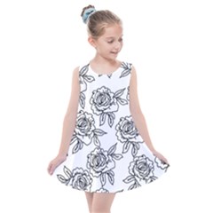 Line Art Black And White Rose Kids  Summer Dress by MintanArt