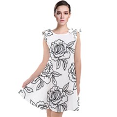 Line Art Black And White Rose Tie Up Tunic Dress