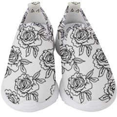 Line Art Black And White Rose Kids  Slip On Sneakers by MintanArt