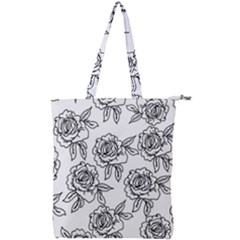 Line Art Black And White Rose Double Zip Up Tote Bag