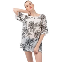 Line Art Black And White Rose Oversized Chiffon Top