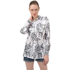 Line Art Black And White Rose Long Sleeve Satin Shirt