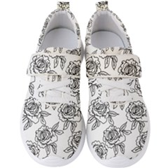 Line Art Black And White Rose Men s Velcro Strap Shoes