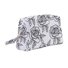 Line Art Black And White Rose Wristlet Pouch Bag (medium)