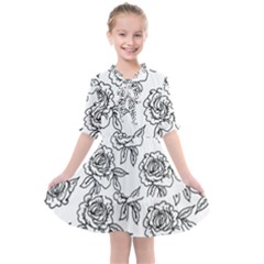 Line Art Black And White Rose Kids  All Frills Chiffon Dress by MintanArt