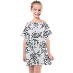 Line Art Black And White Rose Kids  One Piece Chiffon Dress by MintanArt