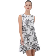 Line Art Black And White Rose Frill Swing Dress by MintanArt