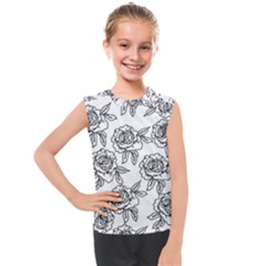 Line Art Black And White Rose Kids  Mesh Tank Top