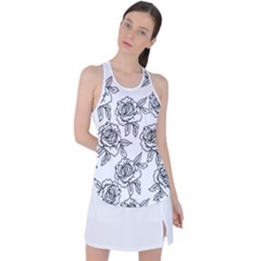 Line Art Black And White Rose Racer Back Mesh Tank Top by MintanArt