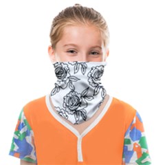 Line Art Black And White Rose Face Covering Bandana (kids)