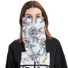 Line Art Black And White Rose Face Covering Bandana (triangle) by MintanArt