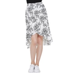 Line Art Black And White Rose Frill Hi Low Chiffon Skirt